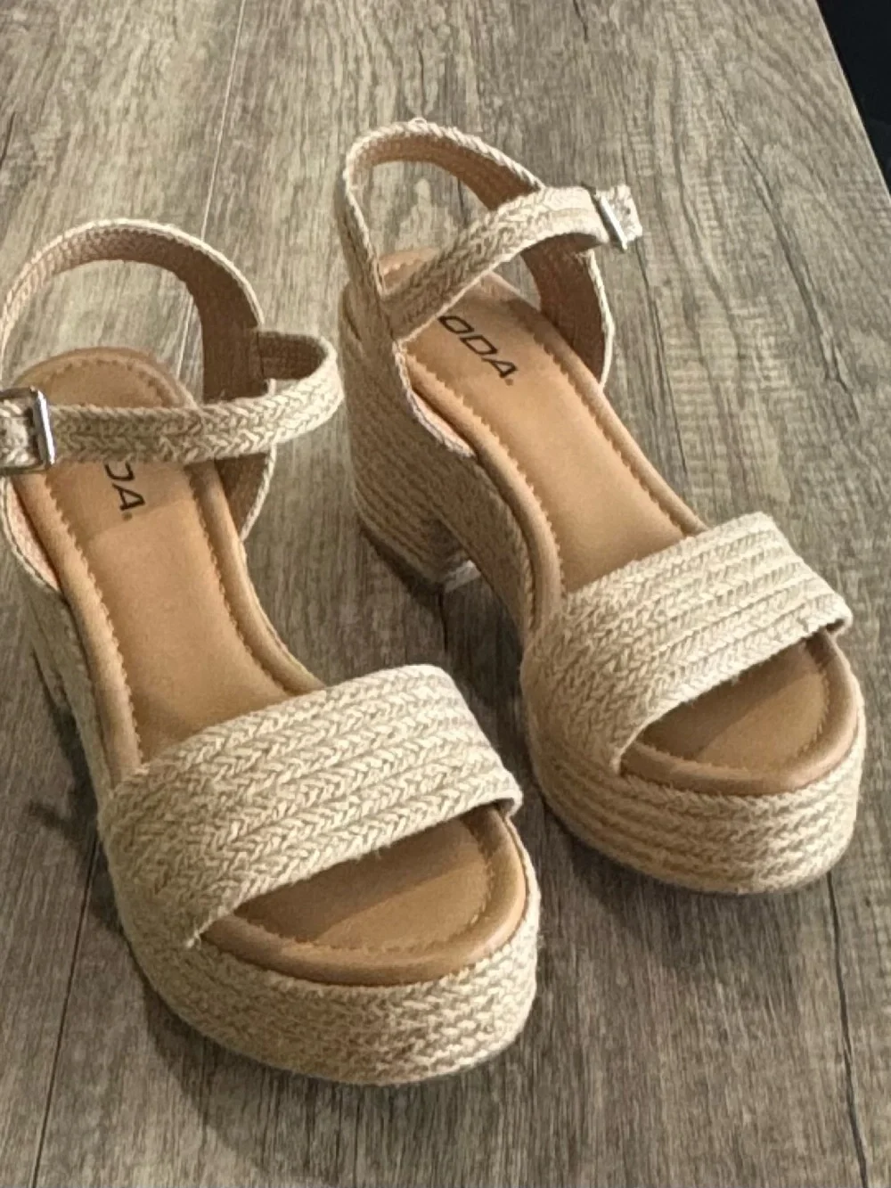 Women's Beige Woven Platform Sandals - Ankle Strap